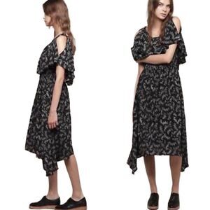 Band of Outsiders - Black Silk Two-Tiered Cold Shouldered Flounce Dress